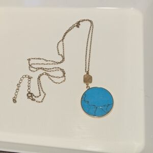 Goldtone Blue Pendant Necklace